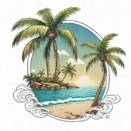 Beach Shore With Palm Trees Intertwined Within