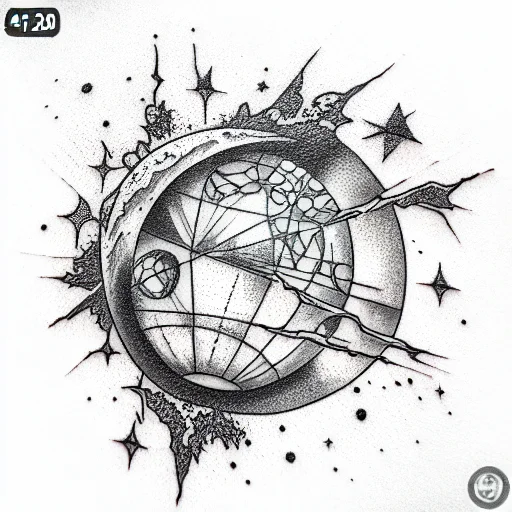 Shattered Moon Orbiting Earth Detailed