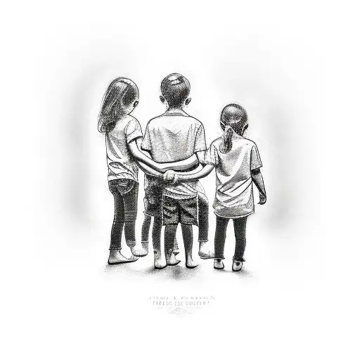 A Sketch-style Design Featuring Your Three Children Holding Hands In Prayer