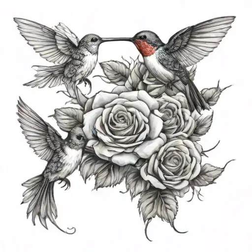 Rose And Hummingbirds
