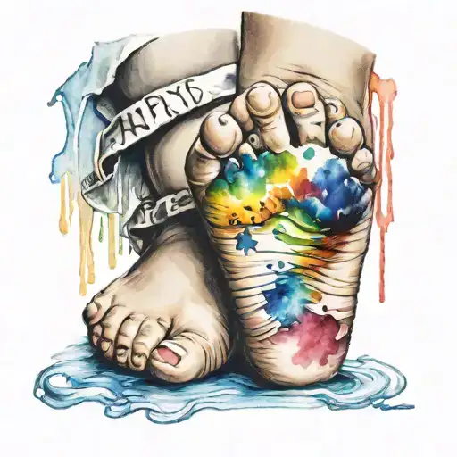 Baby Feet And Rainbow Watercolour