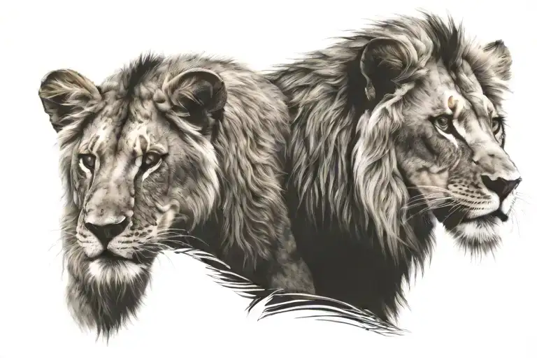Female Lion And Baby Lion Scars