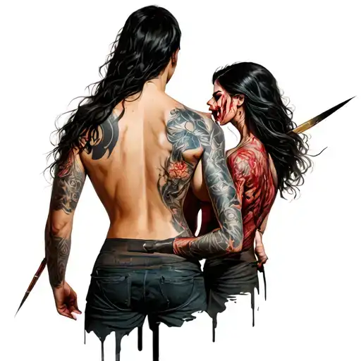 Evil Women Stabbing Man In Back