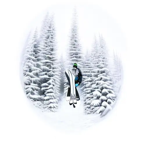A Detailed Sketch Of A Snowboarder Carving Through A Forest Of Tall Trees