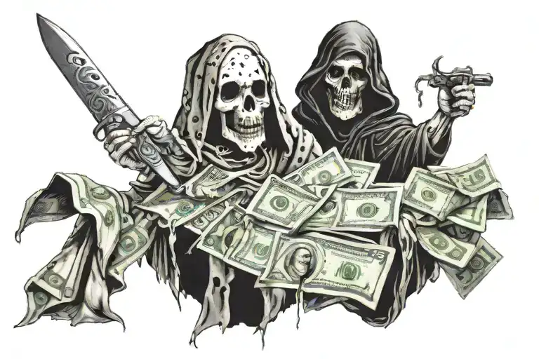 Dark Ghost With Money And Knife Surrounded