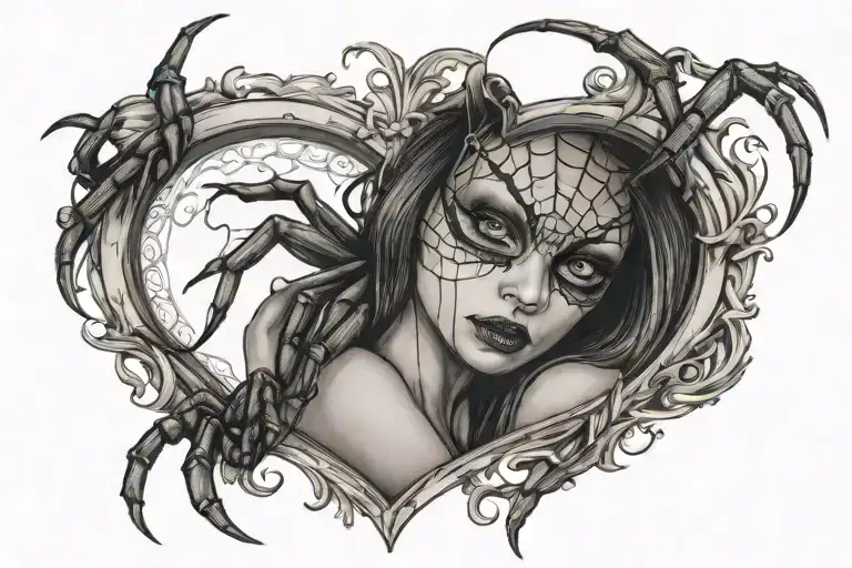 Half Woman Half Spider Inside A Heart Shaped Frame