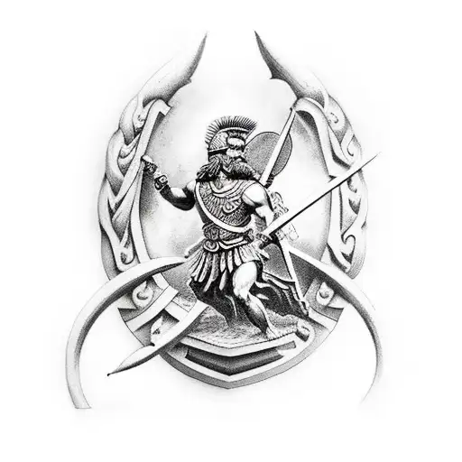 Greek Spartan With Shield And Spartan Fighting Zeus With Thunderbolt