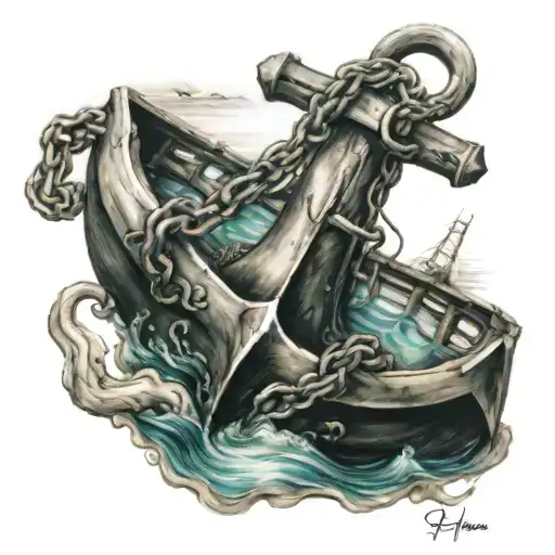 Anchor Holding Sunken Ship From Moving On Bottom Of Ocean Floor