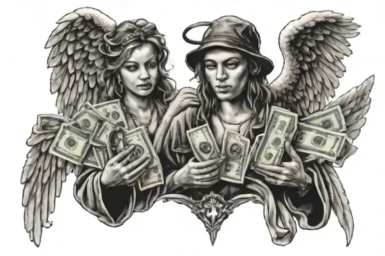Angel With Money And Drug Dealer Tattoo Style Phrases