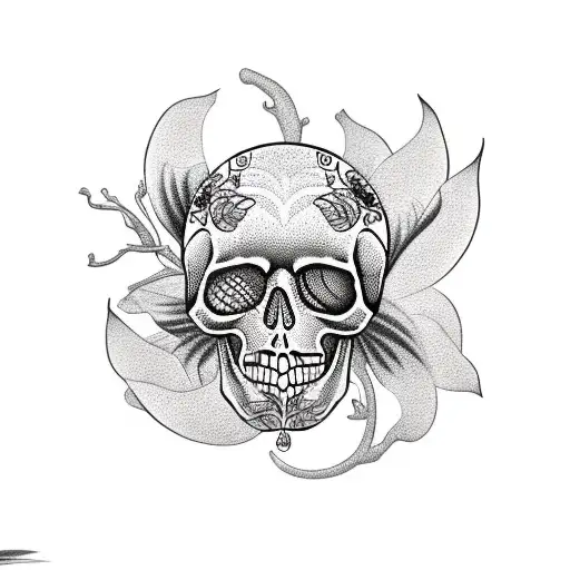 Botanical With Skull And Koi Fishes