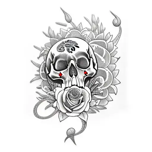 Botanical With Skull And Koi Fishes Half Sleeve