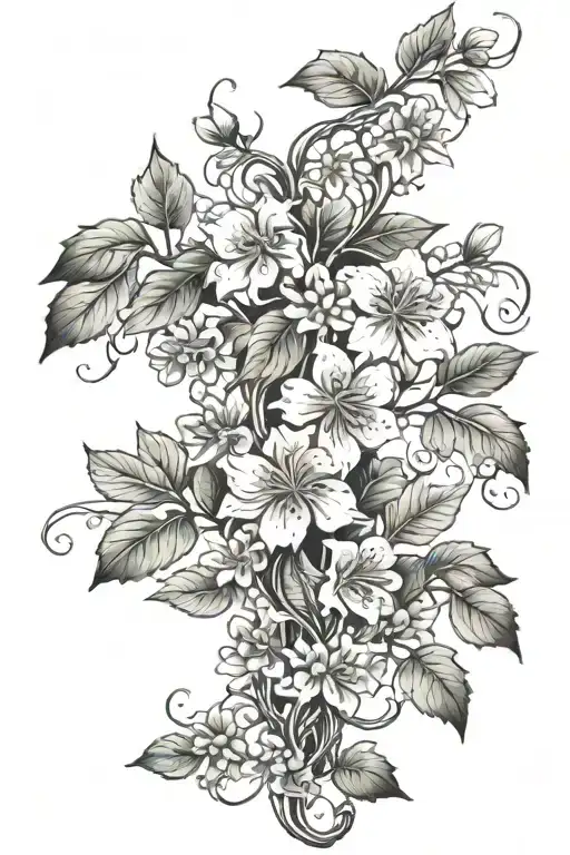 Long Spine Vine With Leaves And Flowers Intertwined