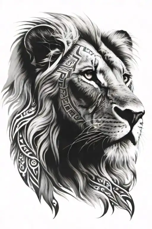 Lion Face And Tribal
