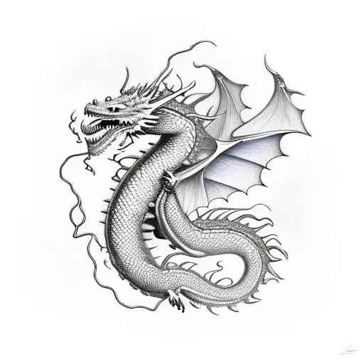 Irridescent Dragon With 4 Legs Standing On The Mountains