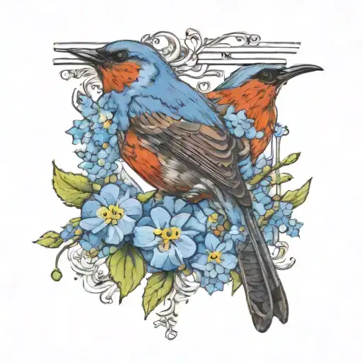 The Letter J Made Of Forget-me-not Flowers With A Red Robin Resting In It