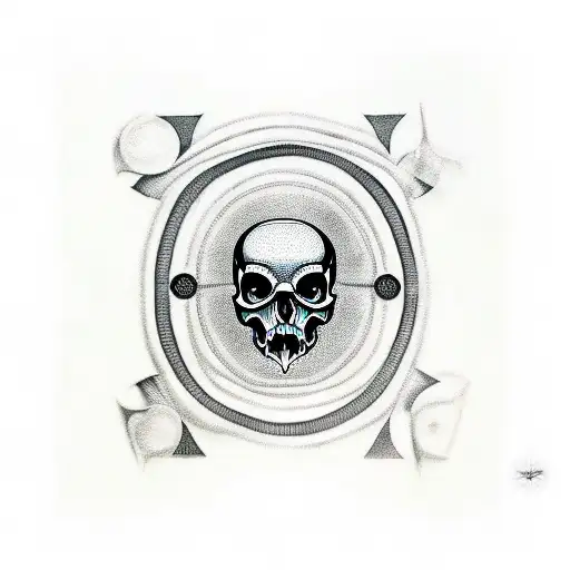 A Blackwork Tattoo Of An Animal Skull With Occult Symbols Intertwined