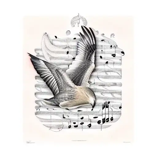A Composition Of Native New Zealand Birds Perched On Musical Notes