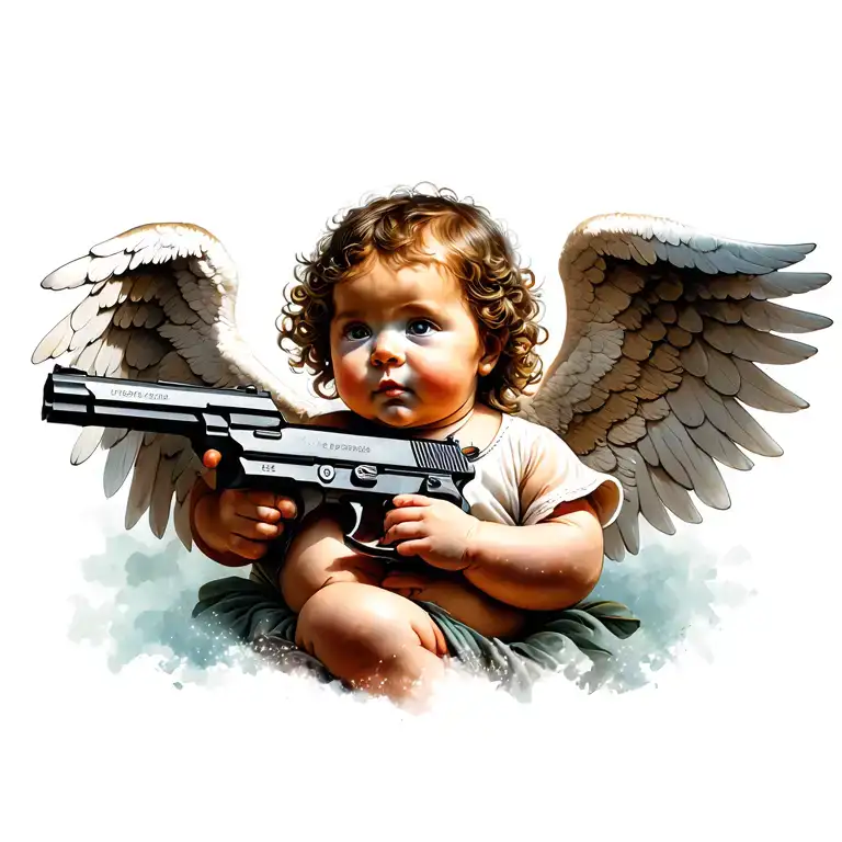 Baby Angel Holding Gun