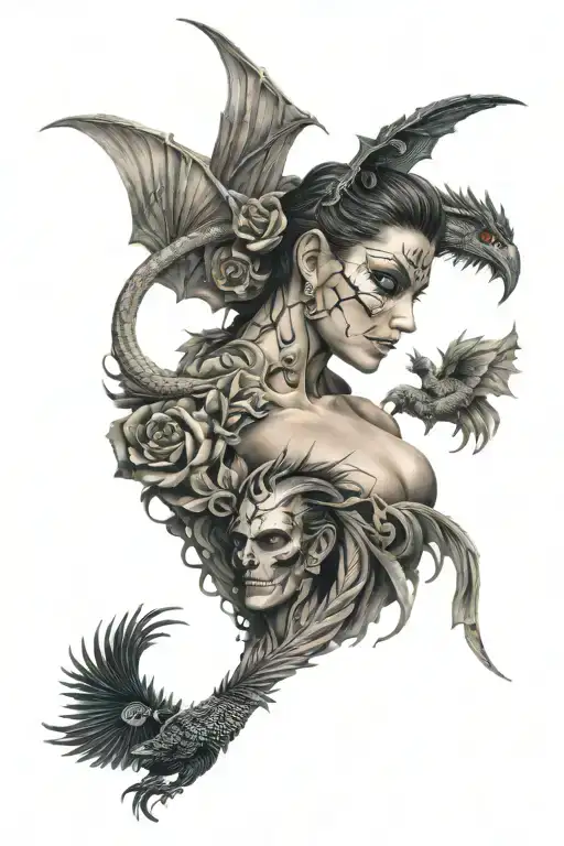 Muerte Con Fenix Y Dragon Wrapped