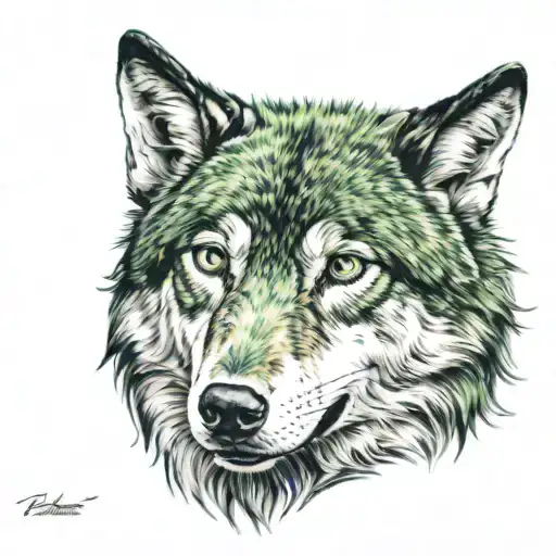 Green Eyes Wolf Head