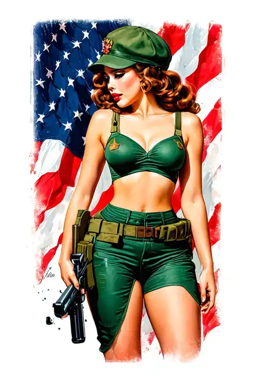 Full Body Army Pin Up Girl