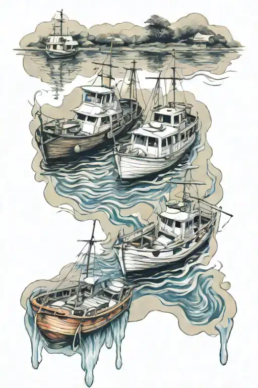 Water And Boats Floating