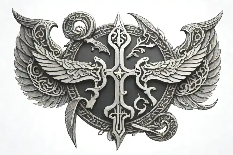 Viking Runes And Back Wing