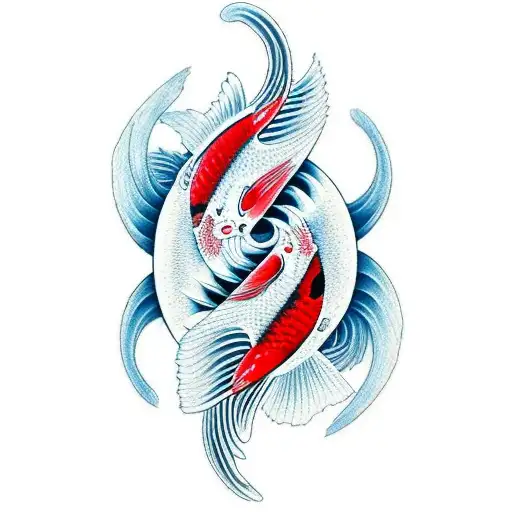 Red And Black Koi Fish Ying And Yang Back