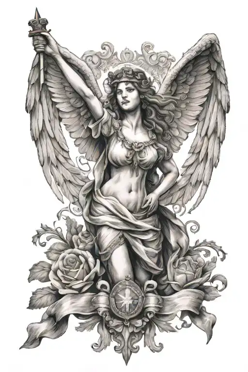 Marianne Symbol Of France With Wings Holding A Flag