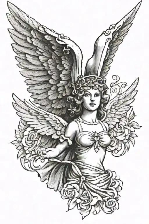 Marianne Symbol Of France With Wings Holding A Flag