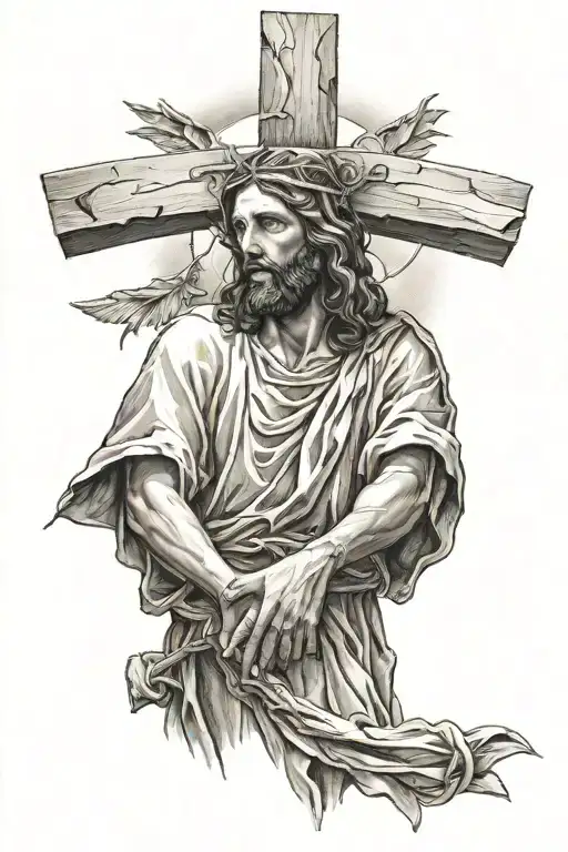 Jesus Holding An Cross On The Starway To Heven