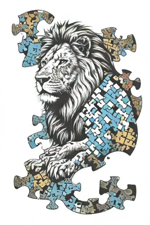 Lion With Colorful Puzzle Piece Design