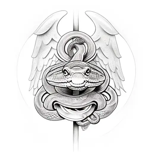 Statue In The Front With Snake In Background And Child Angel