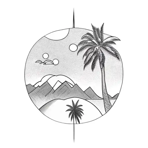 Mountains With Sun And Palm Trees