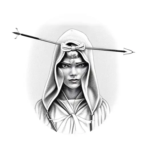 Woman In A Hood Holding A Bow With An Arrow