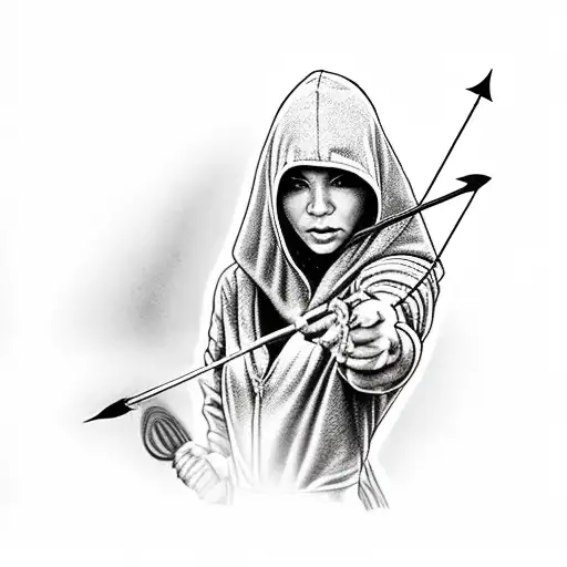 Woman In A Hood Holding A Bow With An Arrow