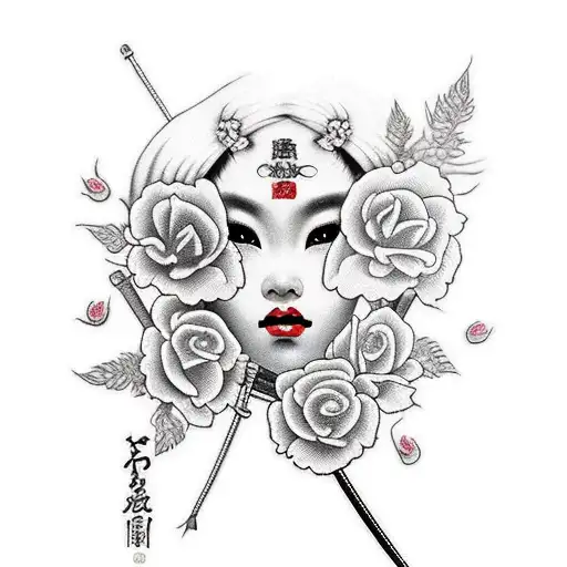 Geisha With Sword And Roses