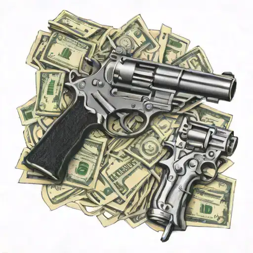 The Word 'Von' Handwritten Cursive Font Surrounded By Guns And Money