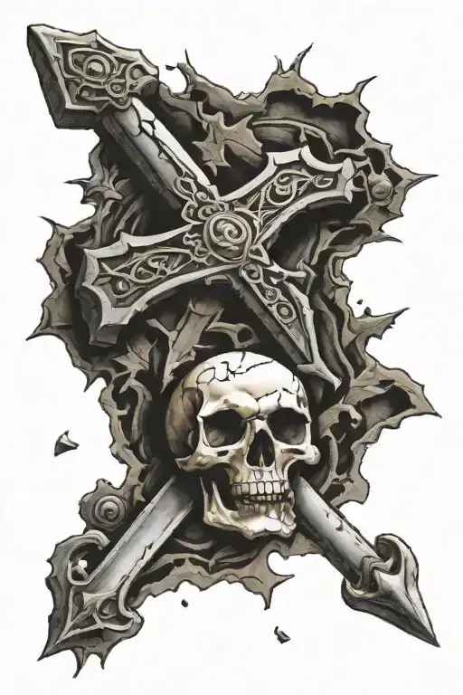 A Broken Sword Lies On The Ground