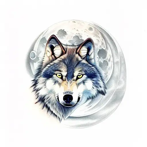 Wolf With Moon And Bats