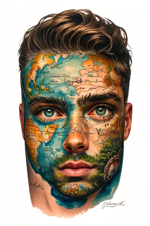 Man Eyes With World Map And Nature Inspired