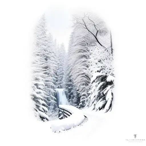 A Trail Winding Through A Snowy Woods Leading To A Hidden Waterfall