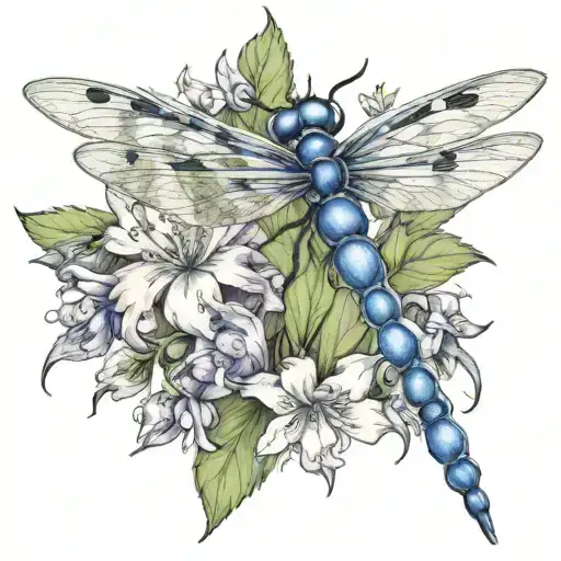 Larkspur Flower With Dragonfly Surrounded