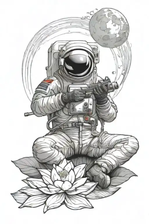 Astronaut Sitting With Legs Crossed On A Lotus Flower With A Gradient In The Background