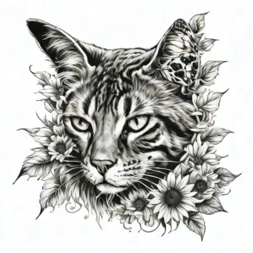 Tatttoo Of Dog Footprint And Cat With Sunflowers For Woman