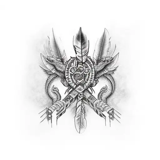 American Indian With Dragons And Tribals Lines