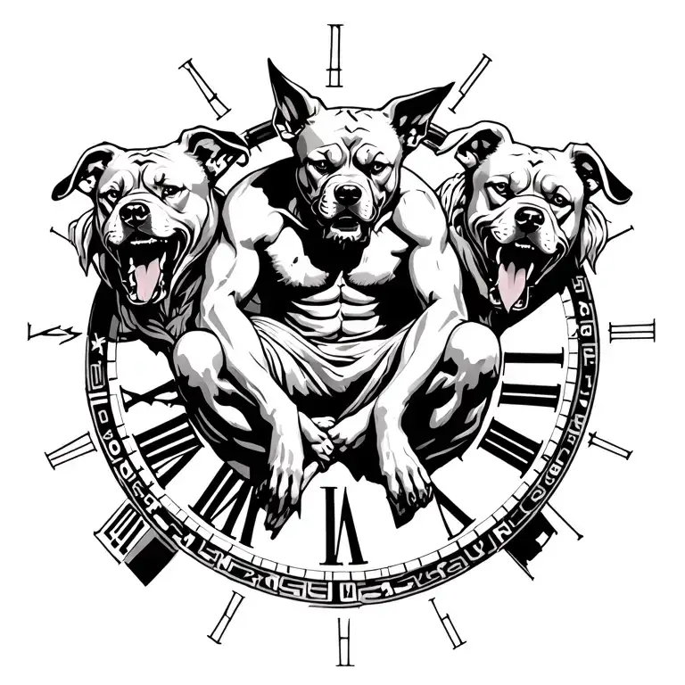 Hades Greek Good Sitting On A Broken Clock With Cyberus The 3Headed Dog