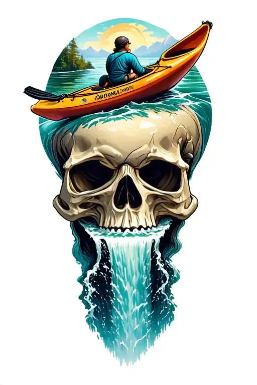 Kayak Going Over A Waterfall Shaped Like A Skull
