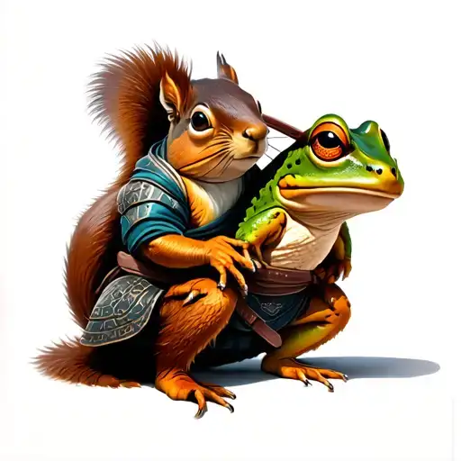 Ninja Squirrel Versus Samurai Frog Sitting