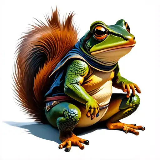 Ninja Squirrel Versus Samurai Frog Sitting